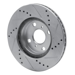 Scion xA Brake Rotor (1) - Front Left - R1 Concepts - Drilled & Slotted - Silver - `04-`06